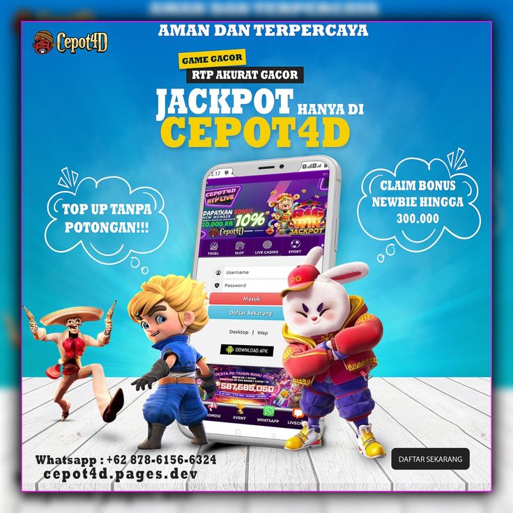 Ilustrasi halaman utama situs judi online Cepot4D dengan tampilan modern dan aman, menampilkan berbagai jenis permainan seperti slot, poker, dan taruhan bola